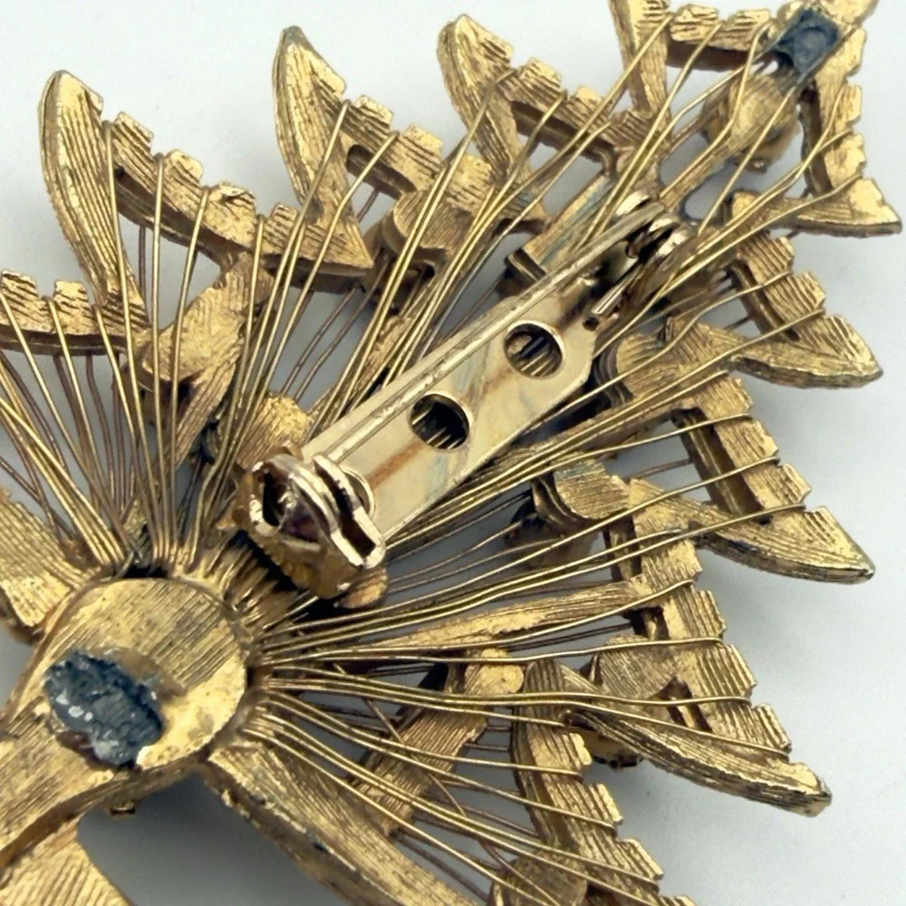 Vintage Gold Tone Multi Color Rhinestone Christmas Tree Brooch Pin Mid Century